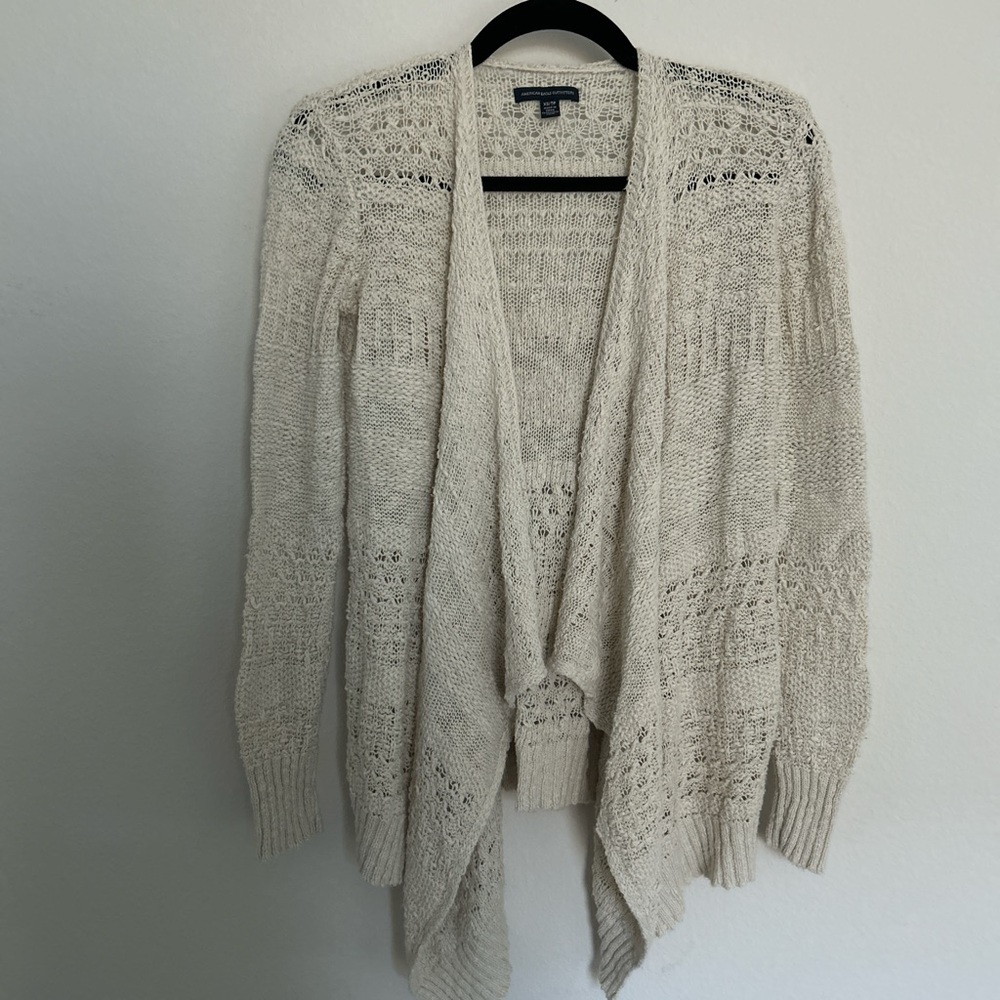American Eagle Outfitters Cream Open-Front Cardigan
